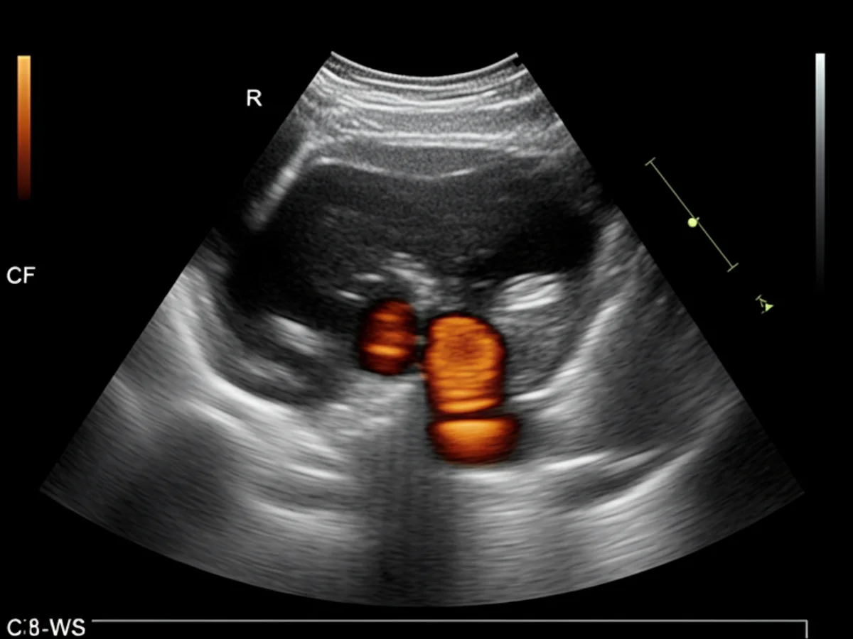 Ultraschallbild mit Veränderungen durch Arthrose im Kniegelenk einer Katze.