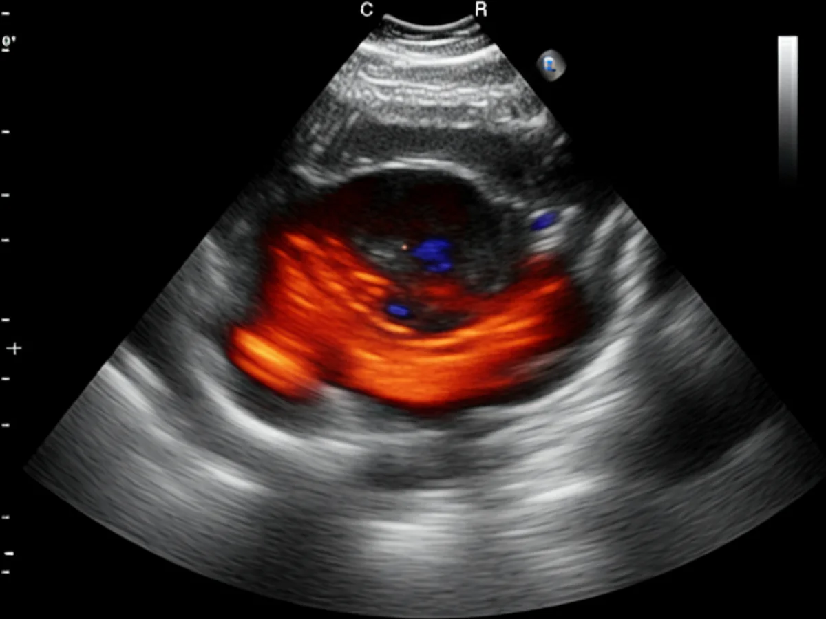 Ultraschallaufnahme eines Hundegelenks mit Entzündungszeichen durch Arthrose.