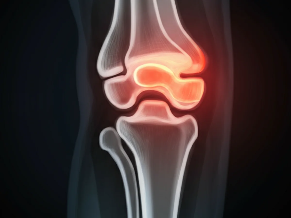 Stilisierte Röntgenaufnahme eines von Arthrose betroffenen Katzengelenks.