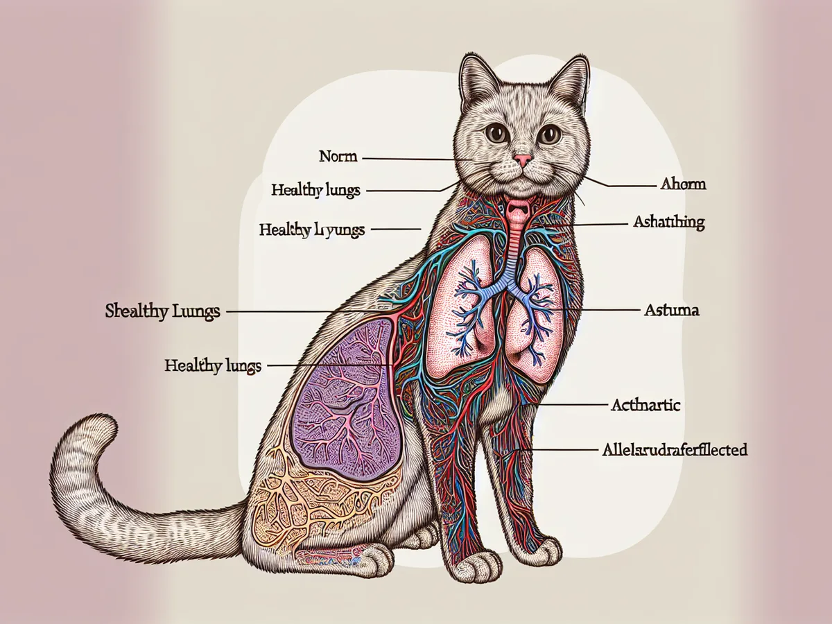 Anatomische Darstellung der Atemwege einer Katze mit Asthma (rechts) im Vergleich zu gesunden Atemwegen (links).