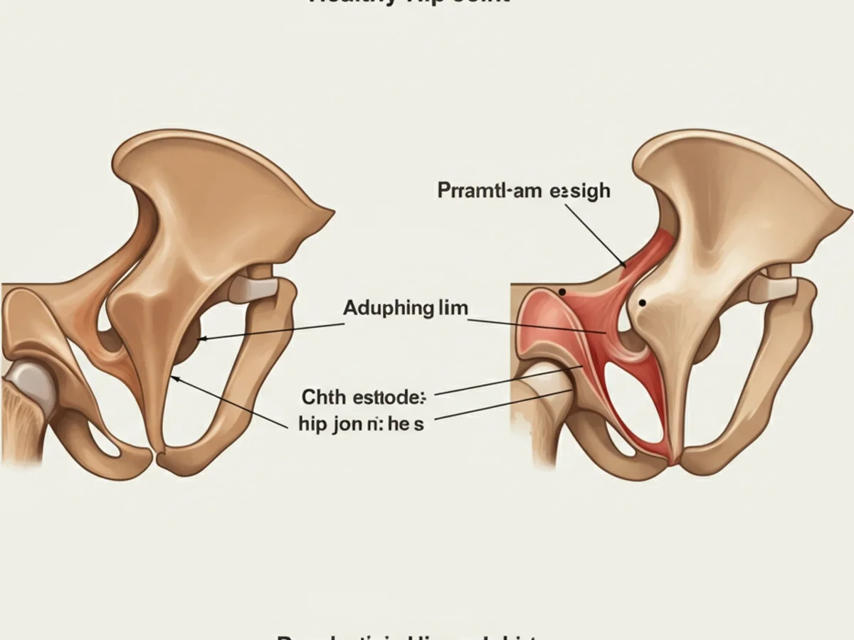 Illustration eines gesunden Hüftgelenks im Vergleich zu einem dysplastischen Hüftgelenk beim Hund.