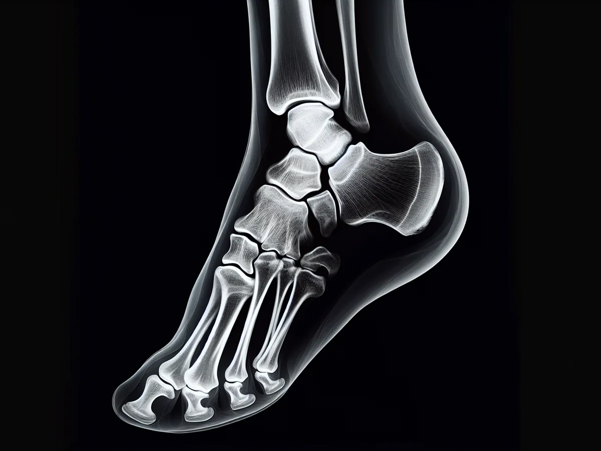 Röntgenbild eines Pferdehufs mit typischer Rotation des Hufbeins bei Hufrehe.